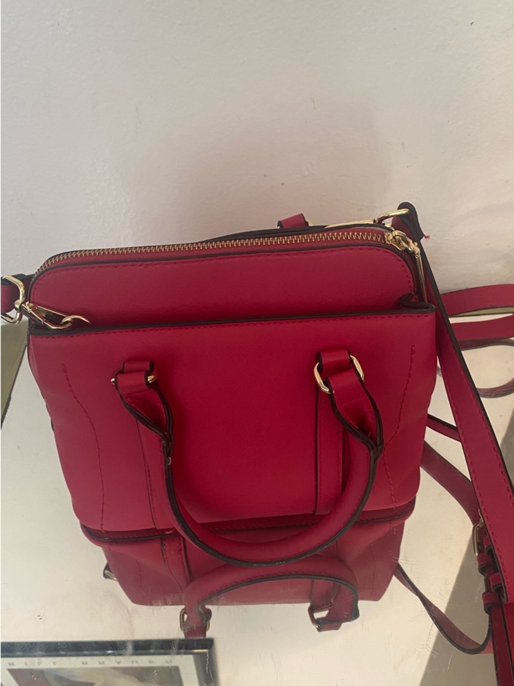 Steve Madden Women's Dark Pink Leather Satchel Handbag - Gold Hardware